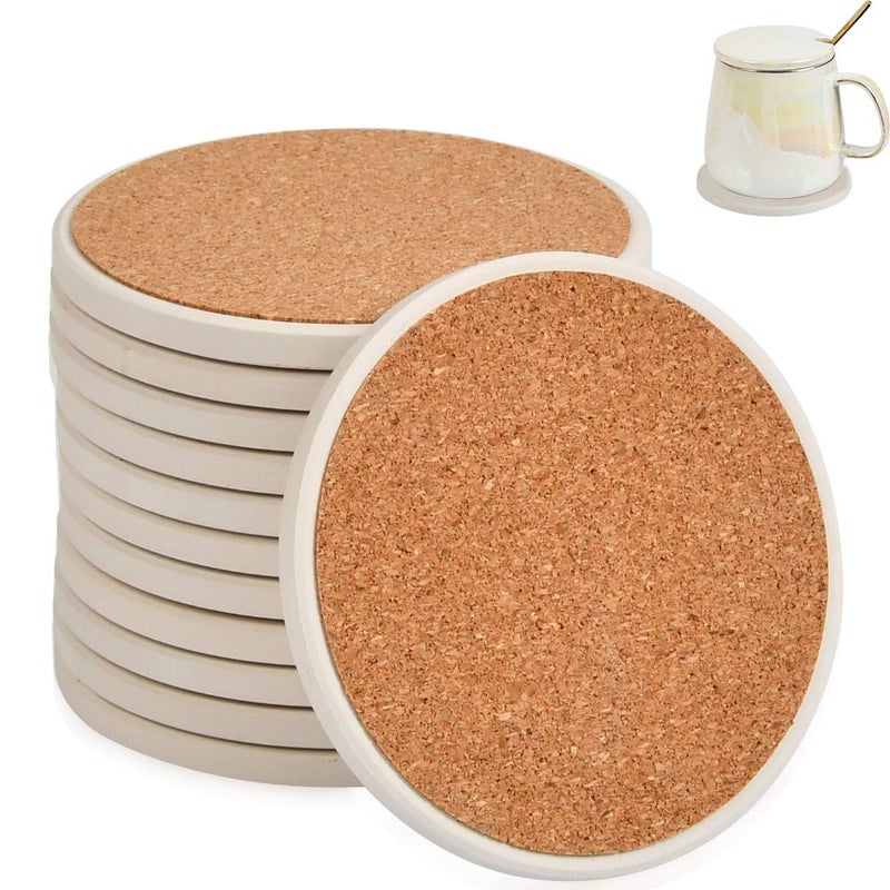 FOCCTS 12 Pcs Ceramic Tiles for Crafts Coasters, Absorbent Stone Coaster Blanks for Crafts, 4inch Ceramic White Tiles Unglazed with Cork Backing Pads, Decorate Your Own Coaster DIY Project - Image 1